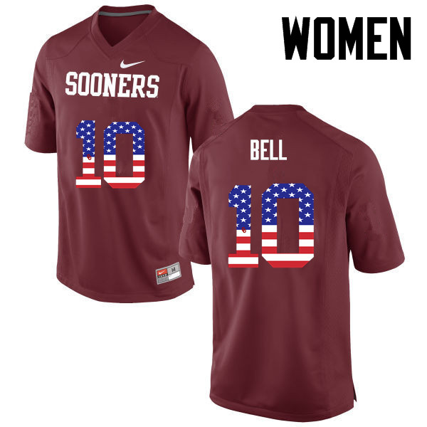 Women Oklahoma Sooners #10 Blake Bell College Football USA Flag Fashion Jerseys-Crimson